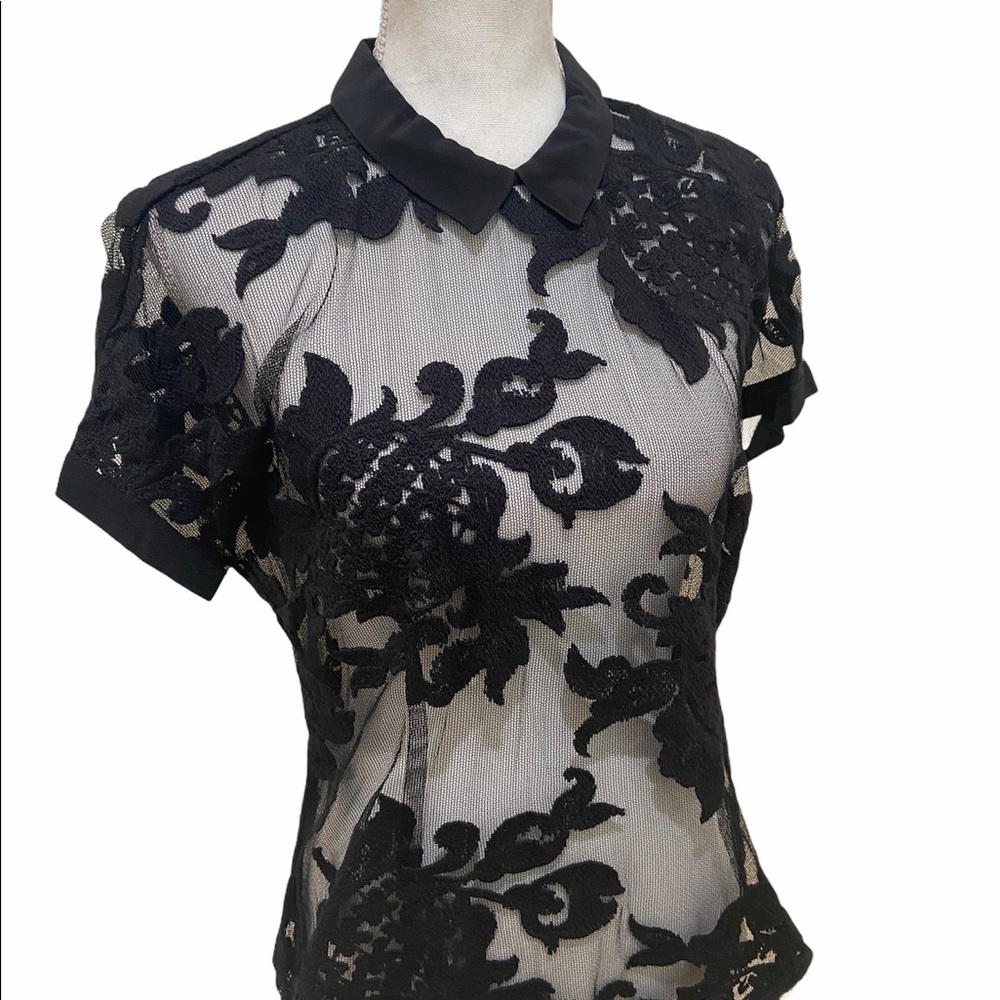 NWT designer Karen Harman black lace back exposed zipper blouse size medium - Picture 3 of 15